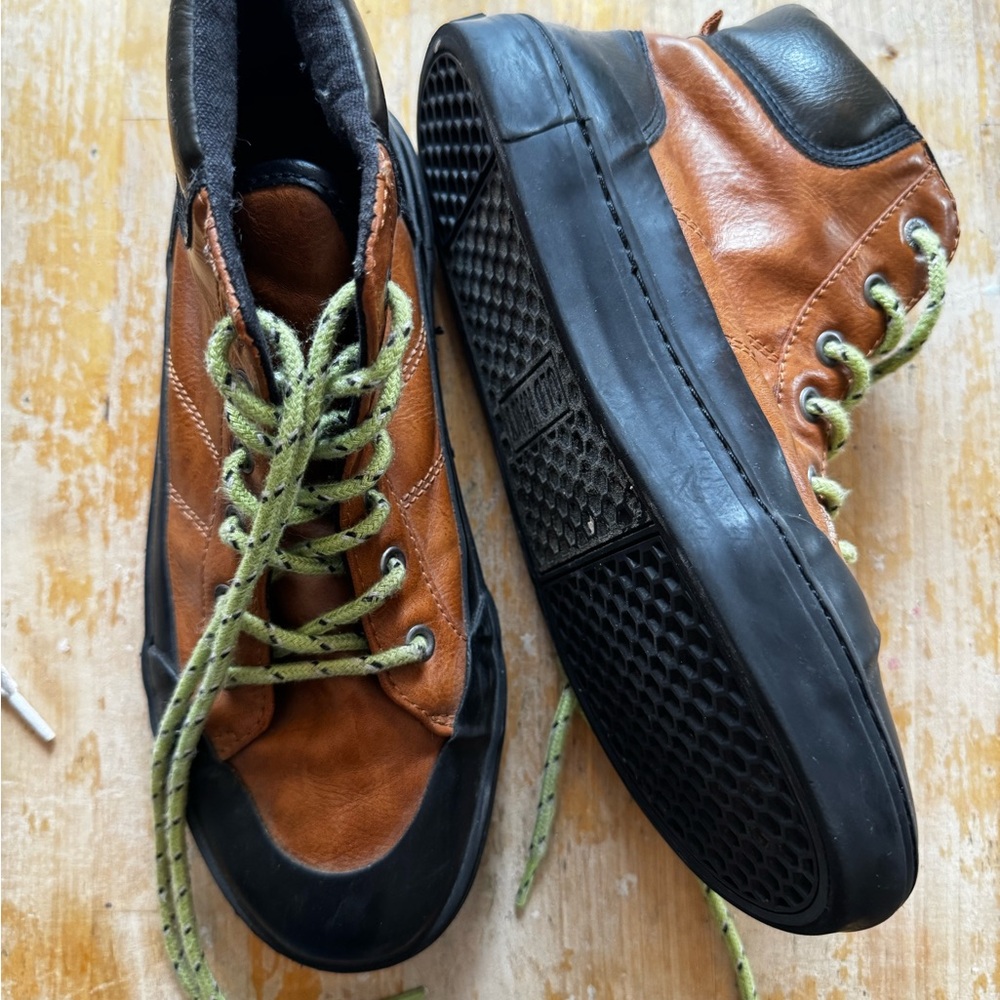 Old Navy Brown and Black Kids Sneakers with Green Laces